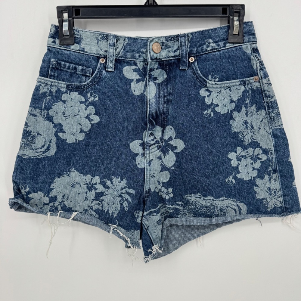 BDG A‎ Line Denim Shorts Women's Size 27 Blue Floral Print Raw Hem